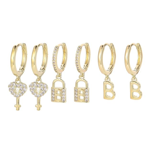 

ANENJERY комплект серег из 6 предметов, женский циркониевый ключ с замком, буквенная пряжка для ушей, серьги-кольца, креативные ювелирные изделия золотистый