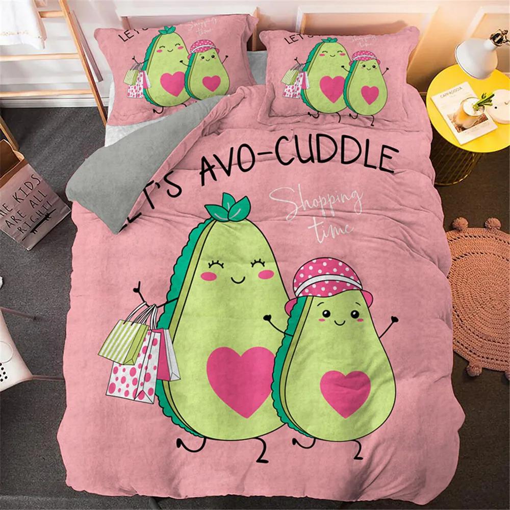 Lustige Avocado Bettwäsche-Sets Cartoon Niedliche Mädchen Jungen Teenager Polyester Bettwäsche-Sets Einzel Doppel Queen King Size Bettbezüge