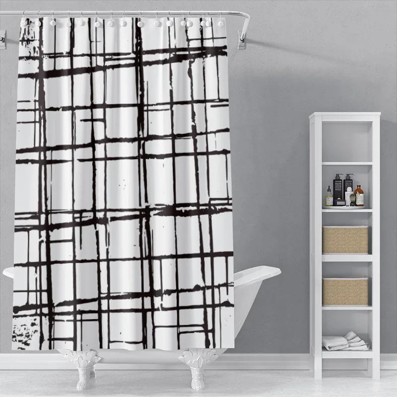 The New Isn Simple Nordic Black And White Line Draft Shower Curtain Toilet Partition Hanging Cloth Window Shading