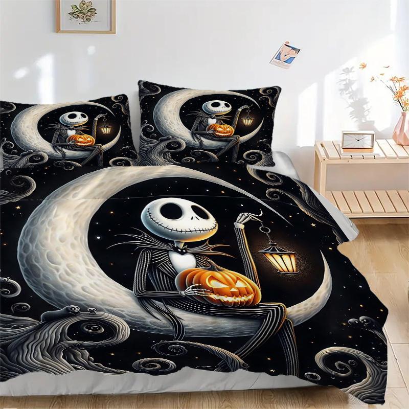 3pcs Jack Skellington Halloween Bedding Set, Including 1 Quilt Cover and 2 Pillow Shams, Without Filling, Soft and Comfortable Home Bedroom Fabri