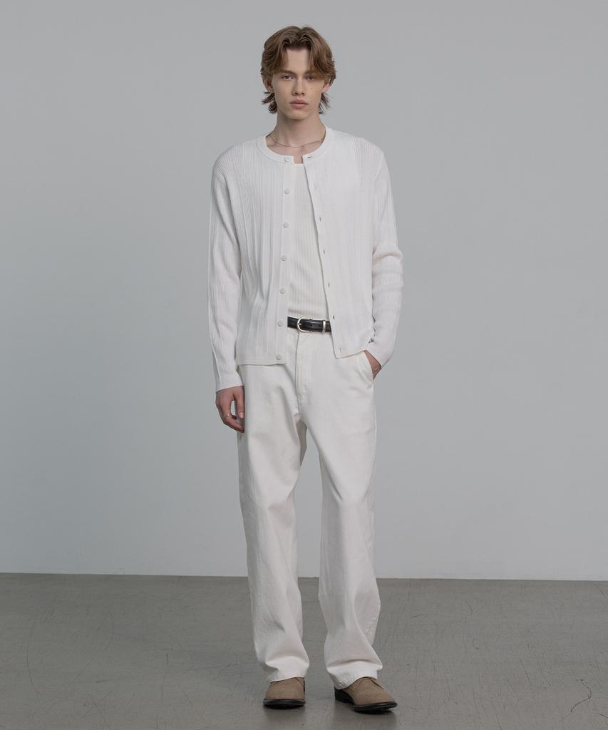 DECOROSO Mix Ribbed Round Cardigan [White]
