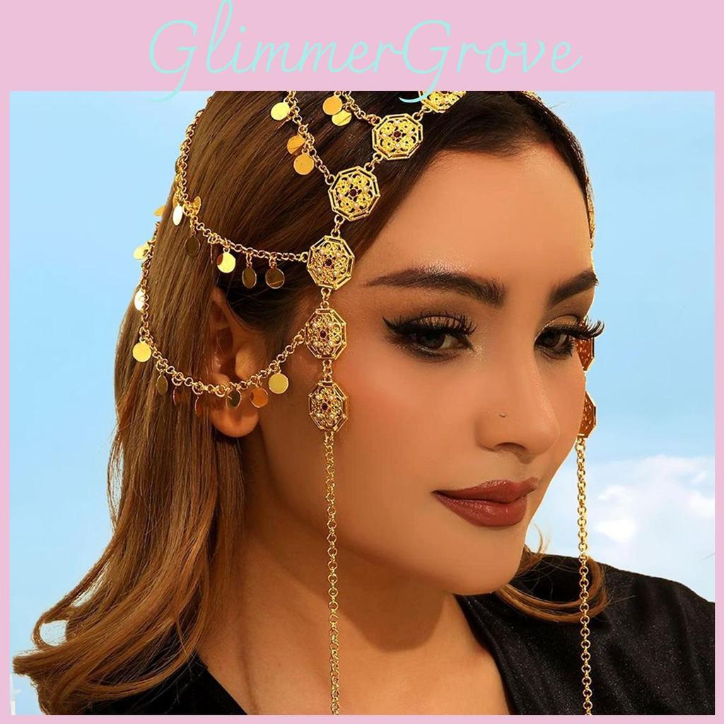 Middle East Gold Alloy Headband With Dangling Tassels For Women Travel Gift