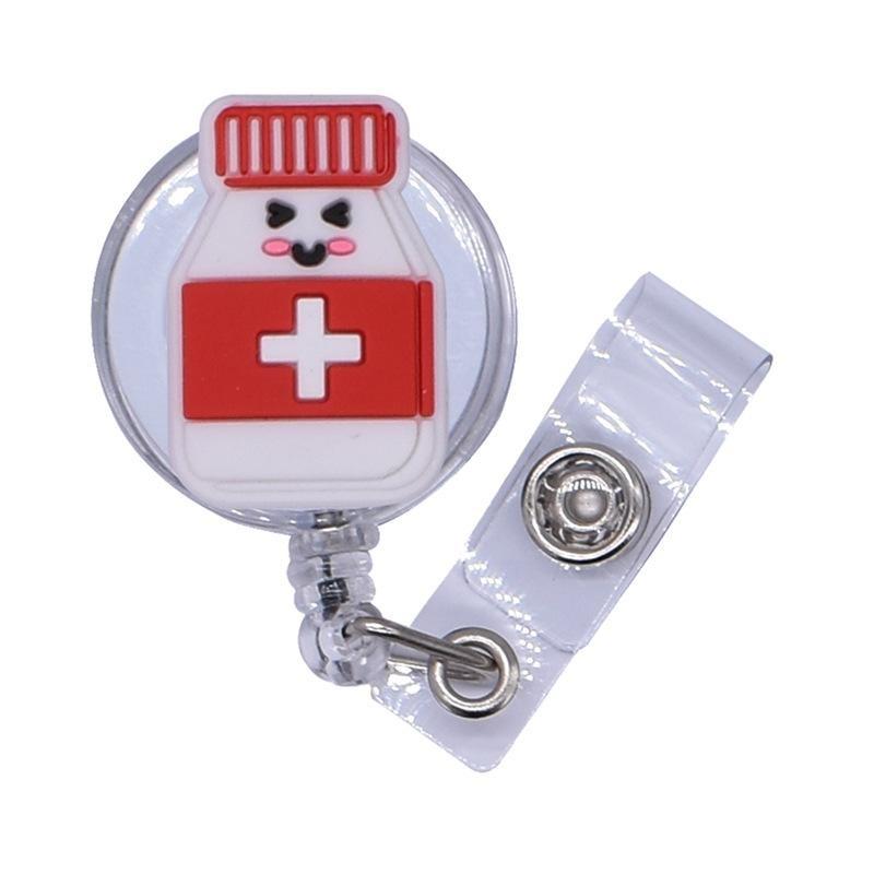 Fivela retrátil médica dos desenhos animados médico enfermeira licença de trabalho cordão criativo fácil de puxar fivela certificado marca nome