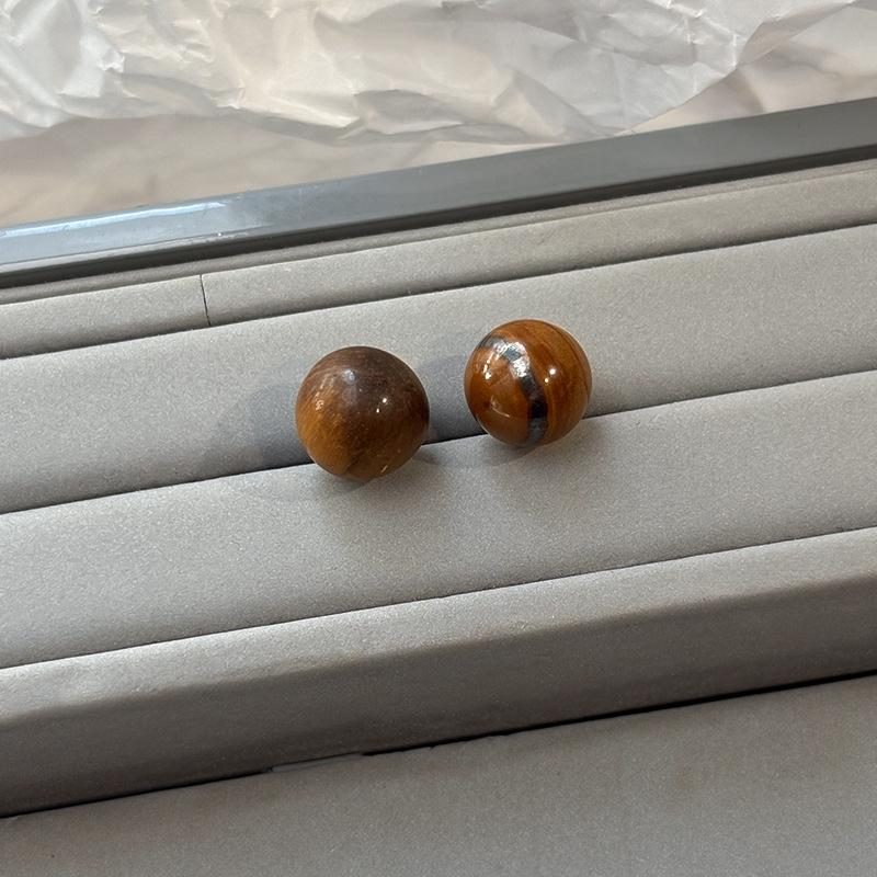 Retro natural tiger's eye stone stud earrings women's new earrings sterling silver needle earrings