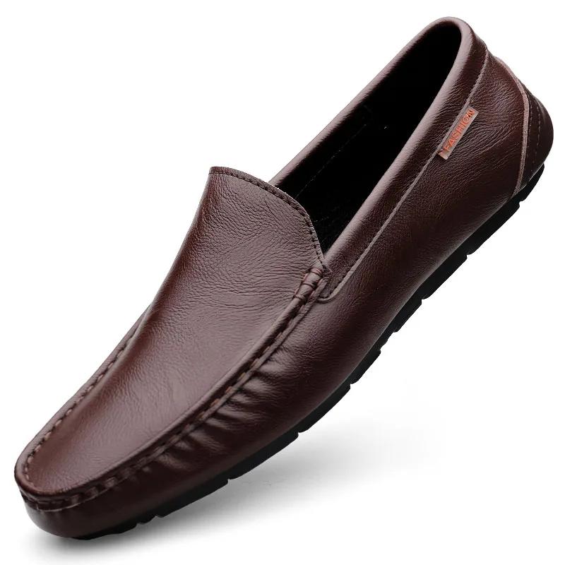 Genuine Leather Men Casual Shoes Luxury Brand Mens Loafers Lightweight Breathable Slip On Italian Driving Shoes Moccasins