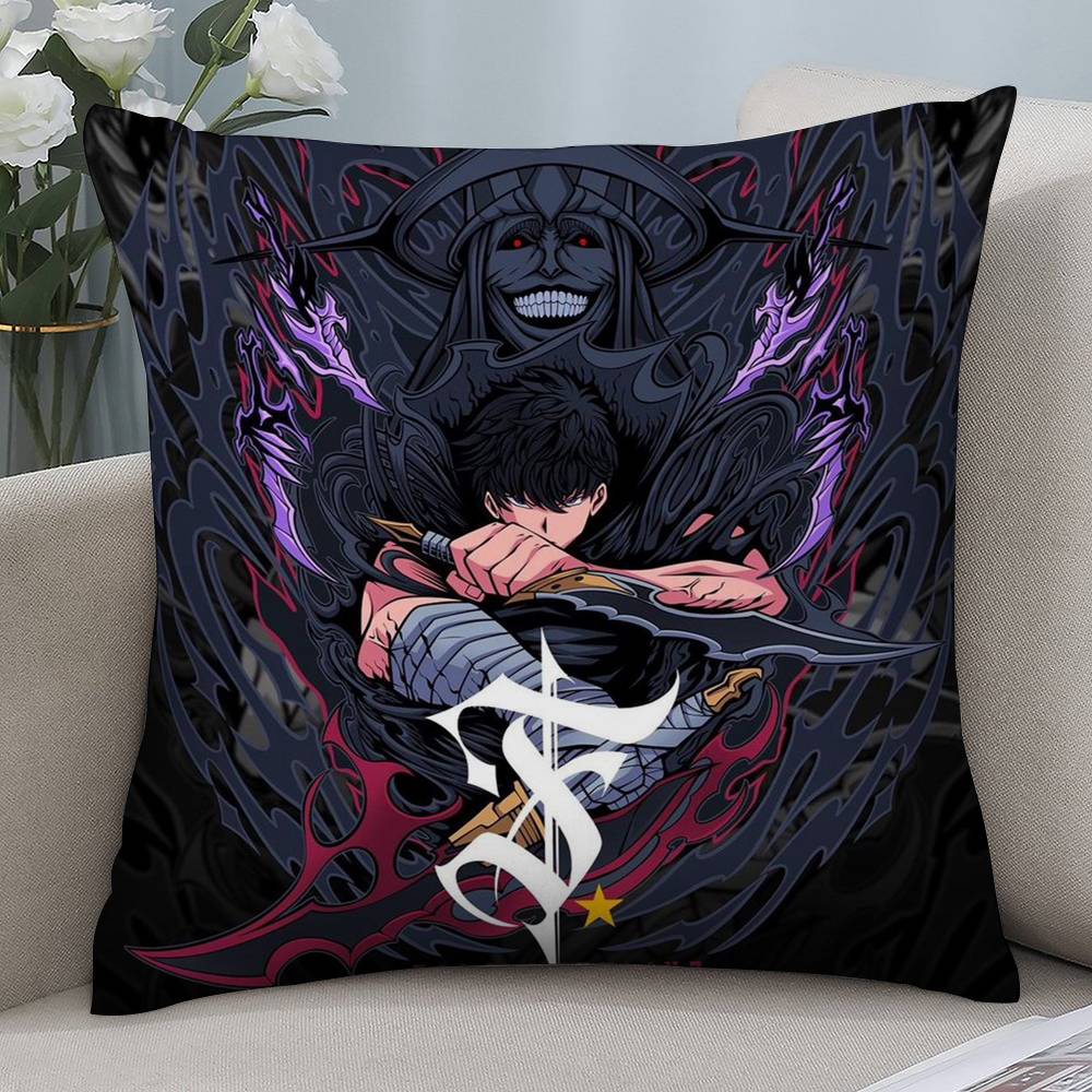 Hot Anime S-Solo Leveling Pillow Case Short plush Double-sided Print Square Throw Pillow Covers Sofa Home Cushion Decor