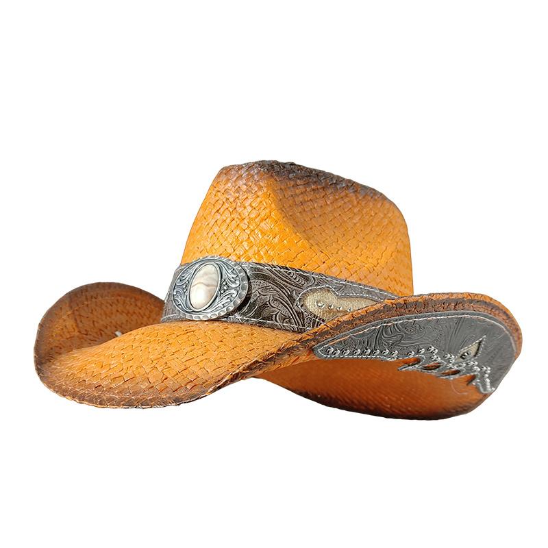 cowboy straw hat wholesale natural corn grass handmade cowboy hats For Men And Women Sun Protection Hats Outdoor Wide Brim cap