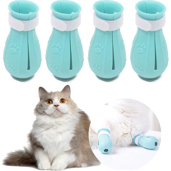 4Pcs Cat Boots for Cats Only Paw Covers Protectors Claws Shoes Paws Wound Boot Silicon Anti Scratch Cat Mittens for Bathing, Nail Clipping, Ears