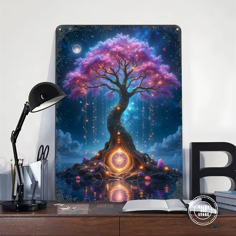 Magical Tree of Light Printed Poster Customized Wall Art Retro Vintage Metal Tin Signs for House Decor Bedroom Decoration Room