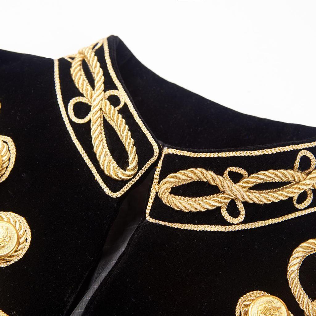 Blazer elegante masculino Court Prince preto dourado bordado