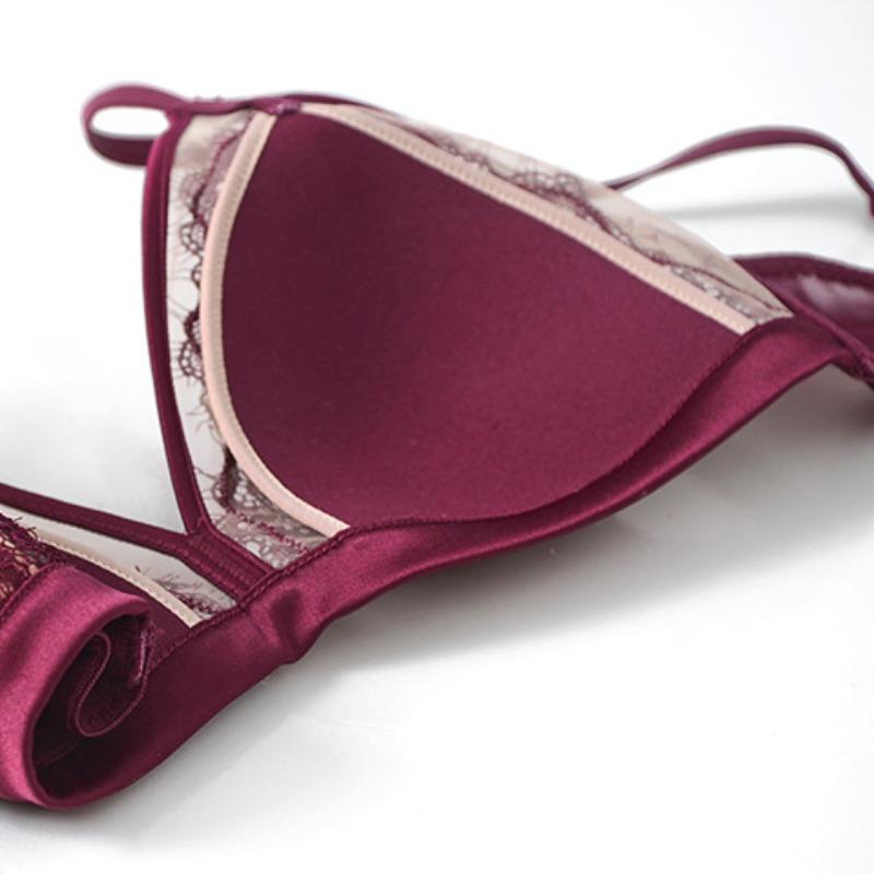 Set reggiseno a triangolo sexy in pizzo patchwork in rete leggermente foderato reggiseno senza fili per seni piccoli set slip intimo donna lingerie