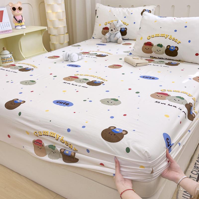 1pc Washed Cotton Bed Sheets with Elastic Single/Queen/King Cartoon Style Fitted Bed Sheet sabanas matrimoniales Sheets for Bed
