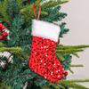 10Pcs Festival Gift Holders Fireplaces Decoration Sparkling Sequins Christmas Stockings with Plush White Rims Decors