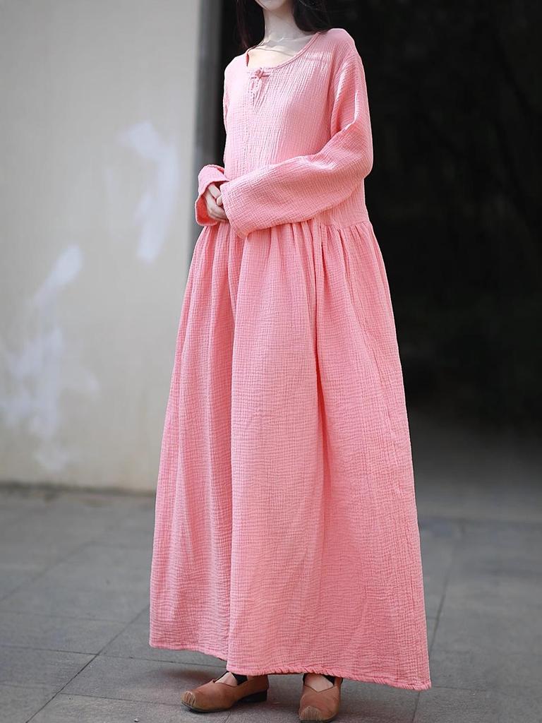 Women's Double-Layer Cotton and Linen Retro Long Dress - Cool, Gentle Style, Available In 4 Colors