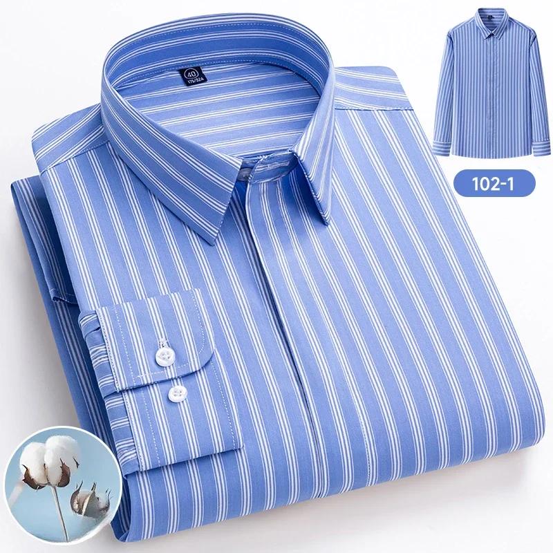 New in Shirt High Quality 95% Cotton Long Sleeve Shirts for Men Slim Fit Formal Plain Shirt Soft Office Business Striped Clothes