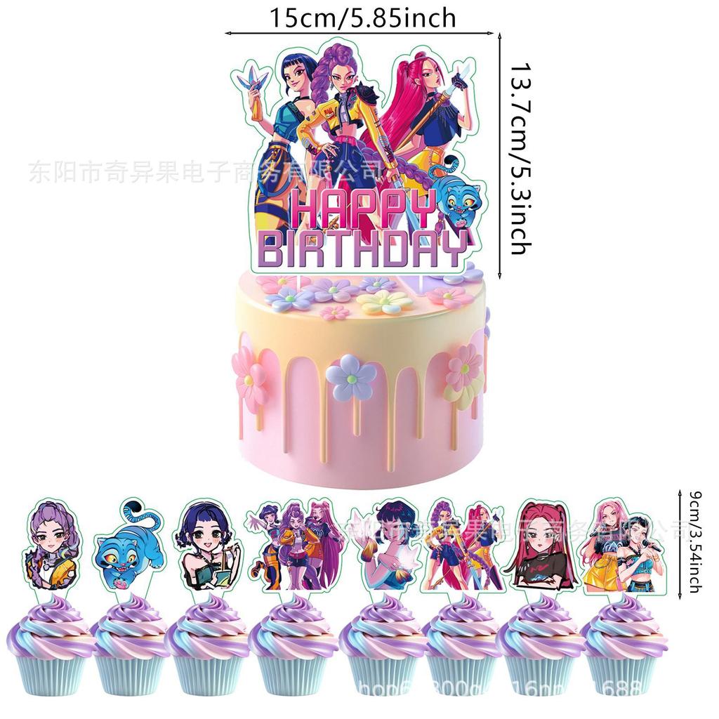 Neue Dämonenjäger Kuchenstecker Geburtstagsparty Set Dämonenjäger Mädchengruppe Kuchenplatte Party Dekoration