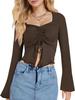 Women S Cropped Long Sleeve T Shirt Drawstring Ruched Slim Fit Top