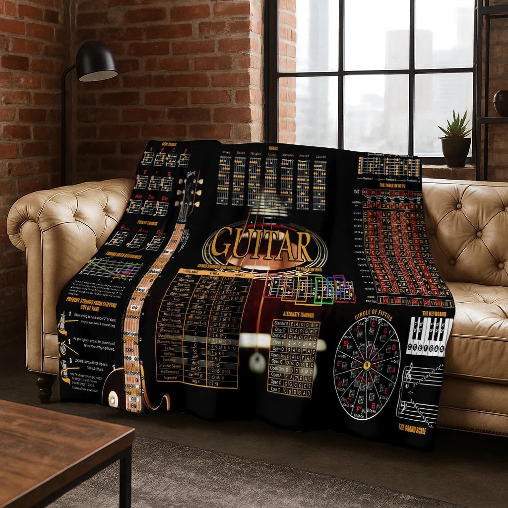 Guitar Bass Chords Theory Chart Music Flannel Blanket Soft Warm Blanket For Bedroom Room Living Room Bed Travel Camping Picnic