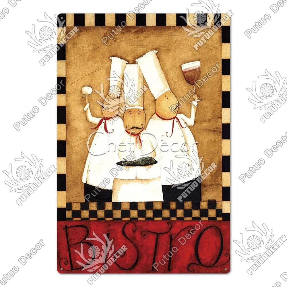 Putuo Decor Chef Metal Painting Retro Tin Sign Cook Kitchen Vintage Wall Decor Restaurant Diner Bistro
