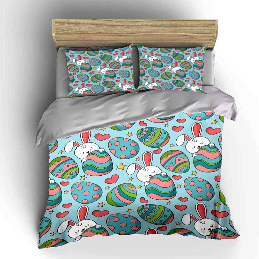 Easter Bunny and Egg Pattern Set Exquisite three-piece bedding set gift for kids and adults 135x200cm