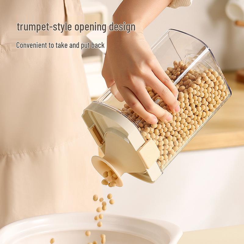 Retractable Seal Grain Storage Jar with No-Open Lid for Kitchen Cereal and Coarse Grains.