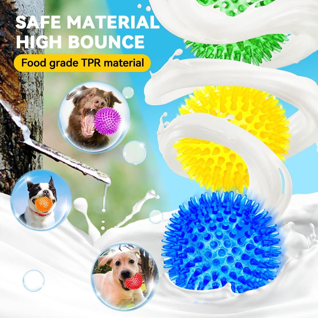 Large Dog Toy Squeaky Dog Durable Dog Aggressive Spiny Dog Balls for Clean Teeth and Puppy Chew Toys for Large Teething Toys 6-Pack 3.5-Inch Balls,
