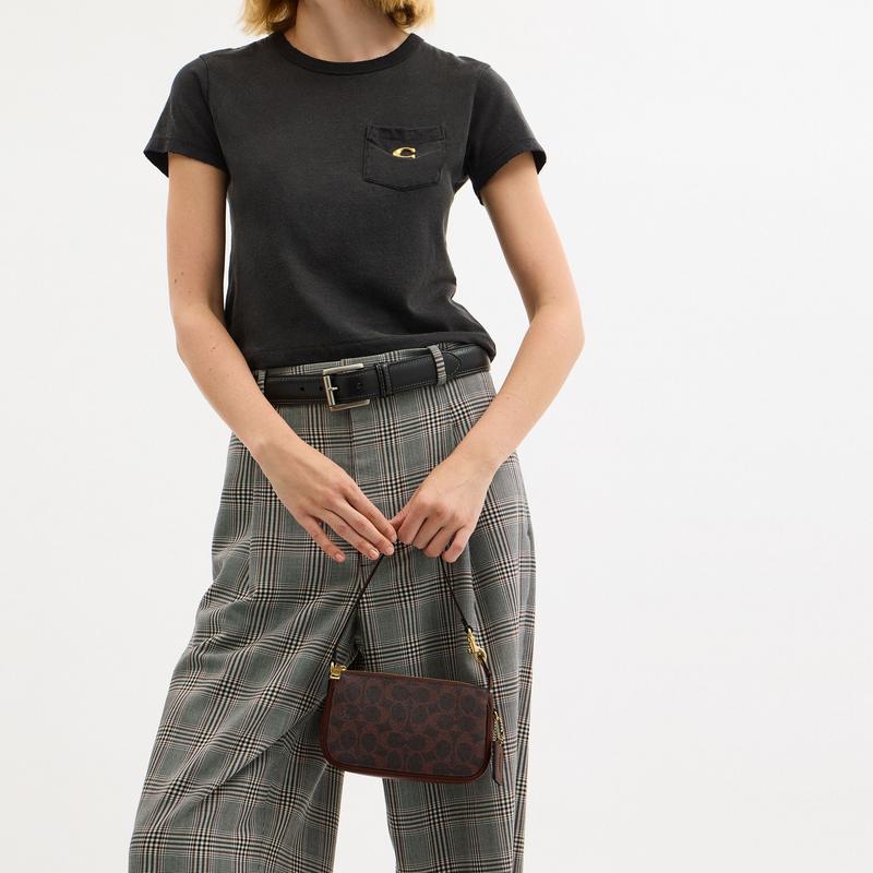Coach Plaza 18 Brass Metal Hardware Faux Leather and Calfskin Shoulder Bag Small Women's Maple Brown