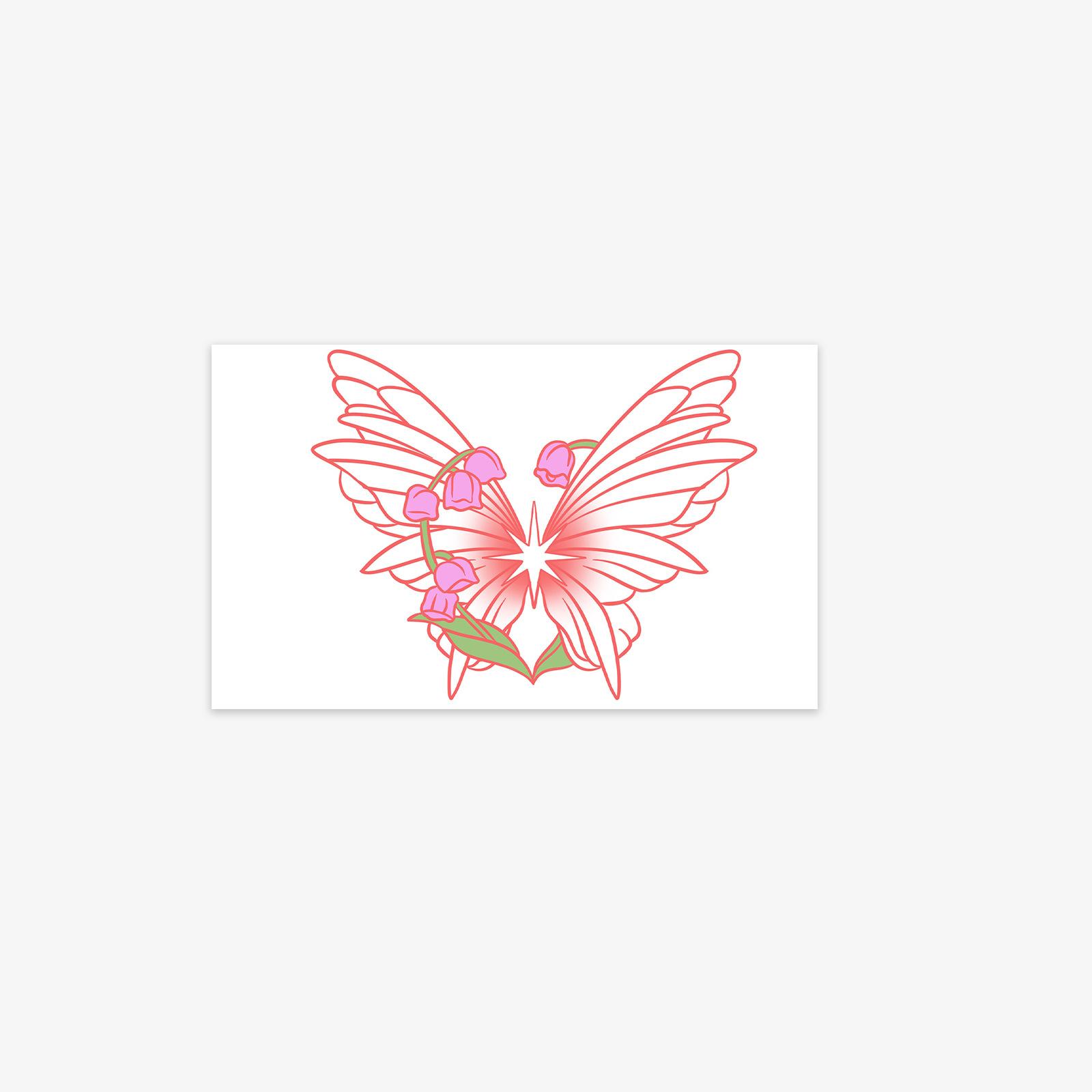 Premium Sense Simple Niche Small Fresh Dopamine Horn Flower Butterfly Tattoo Sticker 10*6CM