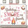 2D Banner, Designed In Watercolor Style, Depicts S'Mores, Cloud Candies and a Campfire Heart, Celebrating the Birthday.