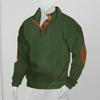 Men's Diamond Knit Henley Sweater Elbow Patch Stand Collar Casual Pullover