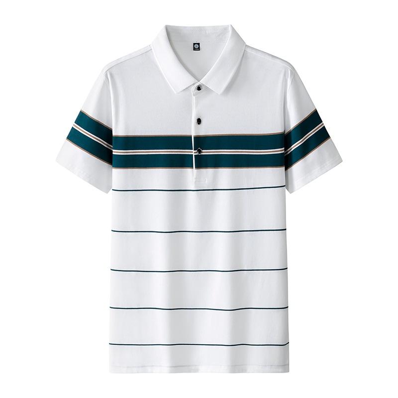 Men's and Women's Summer New Trendy Loose Clothes Trendy Brand Striped Couples Hong Kong Style Pure Cotton Short-sleeved T-shirt Lapel POLO Shirt
