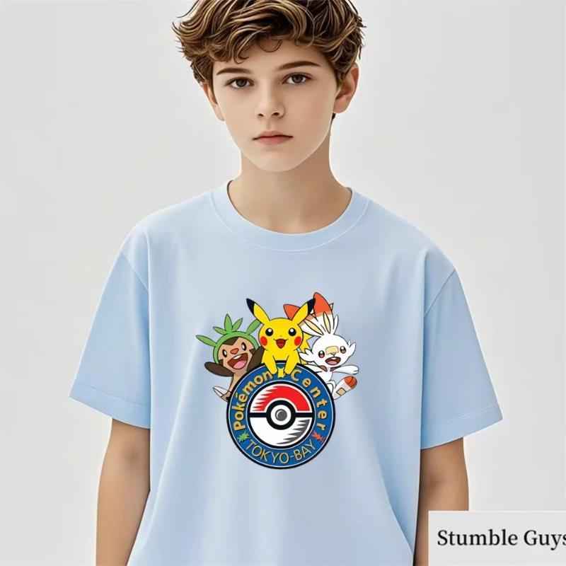Anime Pokemon T-shirt Kids Cartoon Pikachu Gengar Printed Tshirt Casual Boys Clothes Girls Birthday Gifts Fashion Teen Tops