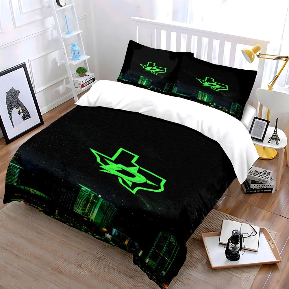Texas Skyline with Green Star Design Print Bedding Set Duvet Cover Pillowcases (1* Duvet Cover 2* Pillowcases Do Not Include Comforter)