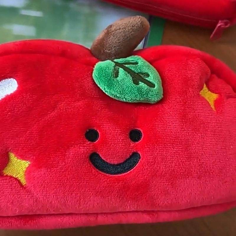 

1 шт. Косметичка Apple большой вместимости, плюшевый пенал, двухсторонняя, портативный органайзер для канцелярских принадлежностей 1pcs