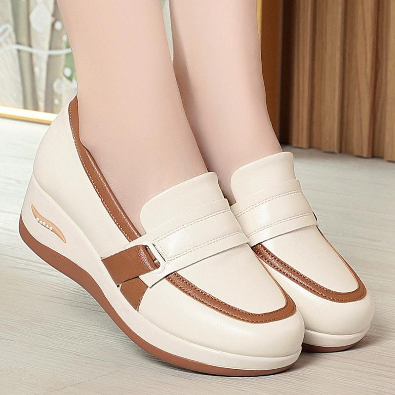 Spring Summer Autumn Non-slip Wedge Heel Lightweight and Comfortable Mother's Shoes Casual Leather Shoes Work Shoes