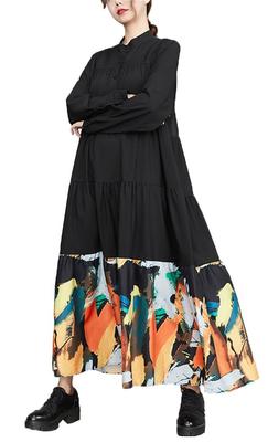 Long Shirt Long Tiered Loose Maxi Midi Stylish [Mohokyo] Women's Dress, Dress, Sleeve, Dress, Fit, Length, Length, Contrast, Slimming, Casual, (Color