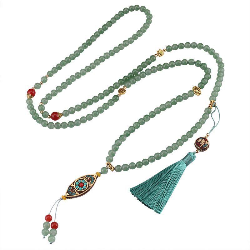Chinese Long Beaded Crossbody Tassel Necklace for Hanfu & Qipao