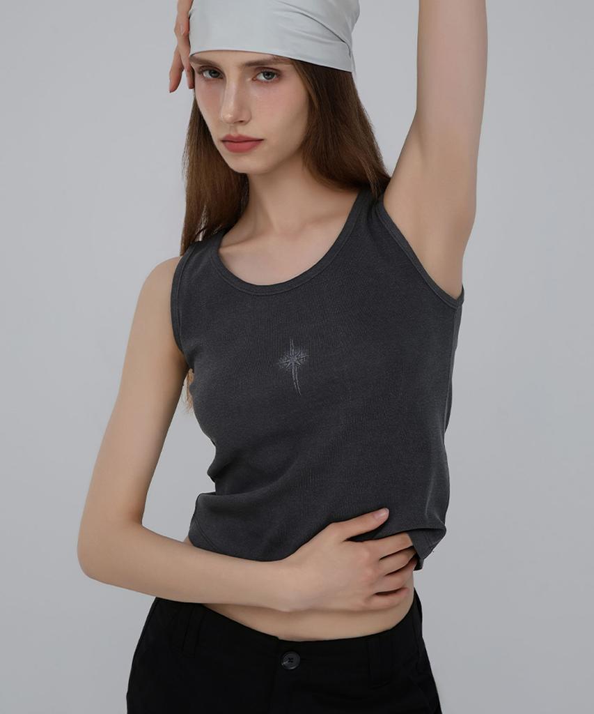 CHICKS Koi Pigment Tank Top Charcoal