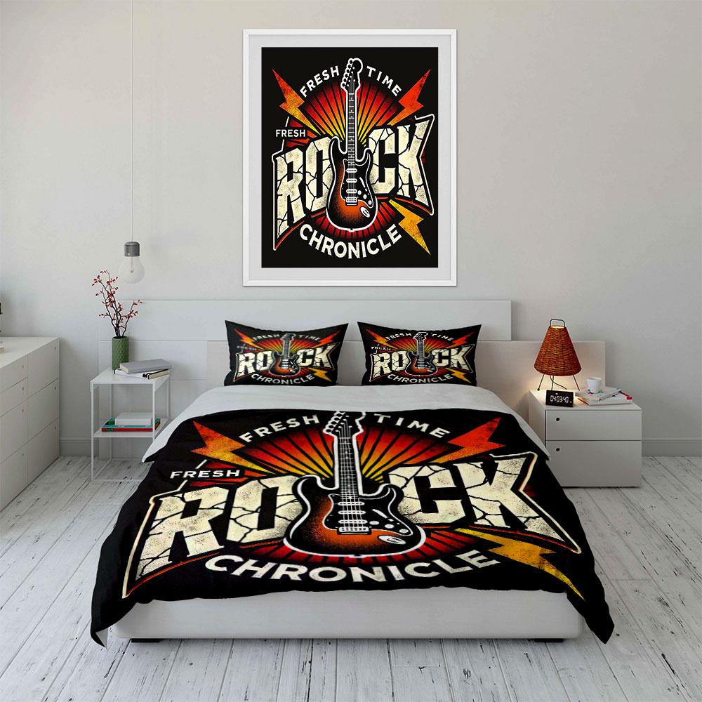 Fresh Rock Chronicle Design Bedding Duvet Cover Set Duvet Cover Pillowcases (1*Duvet Cover 2*Pillowcases, Without Duvet Insert)