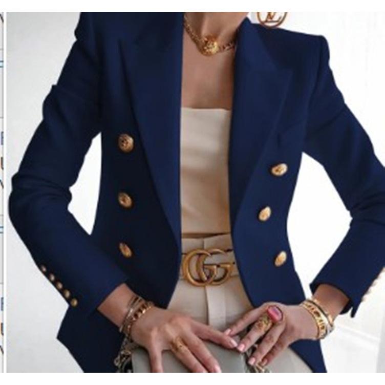 Women's Autumn Blazers Solid Fashion Casual Suit Short Jacket Golden Button Lady Suit Comfortable Commuting Long-sleeved Top