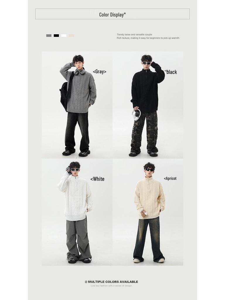 2026 Korean-Style Half-Zip Knit Sweater: Solid Color, Half-High Collar, Casual Autumn/Winter Youth Fashion.