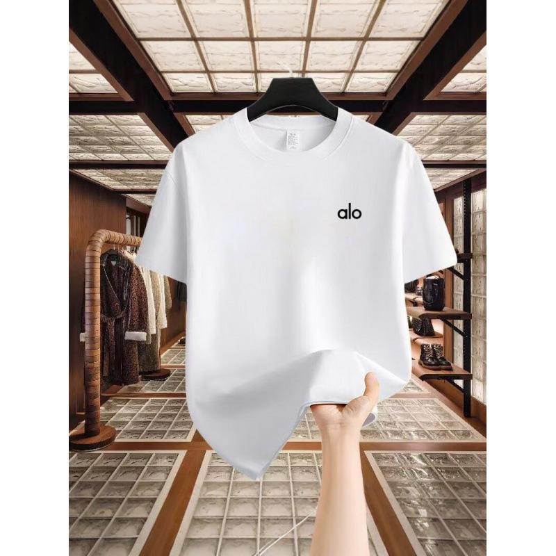 Trendy Brand Alo Letter Printing Summer Pure Cotton Loose Men's and Women's Short-sleeved T-shirt Casual Fashion Couple's Clothing