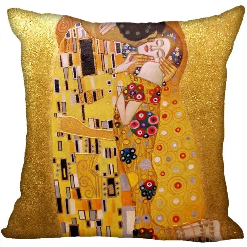 Benutzerdefinierte Kunstmuster Kissenbezüge Gustav Klimt Quadratischer Kissenbezug Weihnachten Reißverschluss-Kissenbezug 45*45cm(Eine Seite)