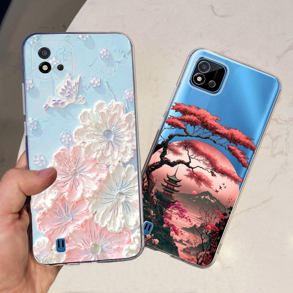 Women Fashion Butterfly Flower Coque Shell For Realme C11 2021 RMX3231 Realme C20 RMX3061 Back Cover Clear Soft TPU Coques Etui