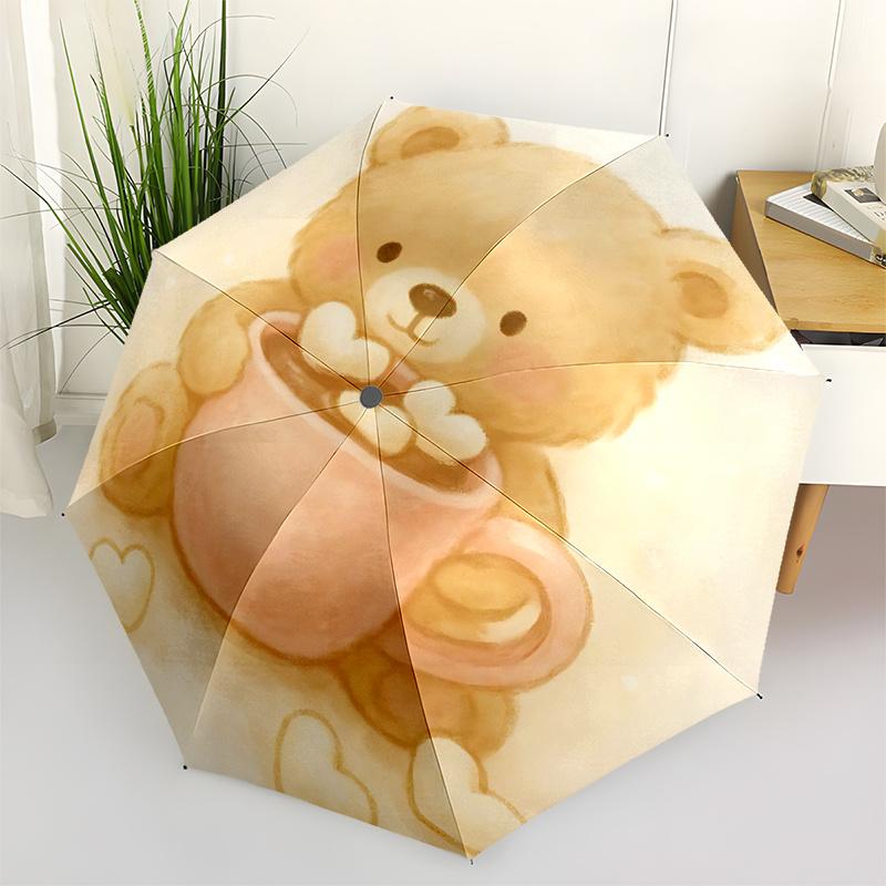 1pc Bear Hot ChocolateAutomatic Open/close Umbrella, 8-Rib Sturdy Structure, Portable Travel Umbrella, Parties, Everyday Usec06