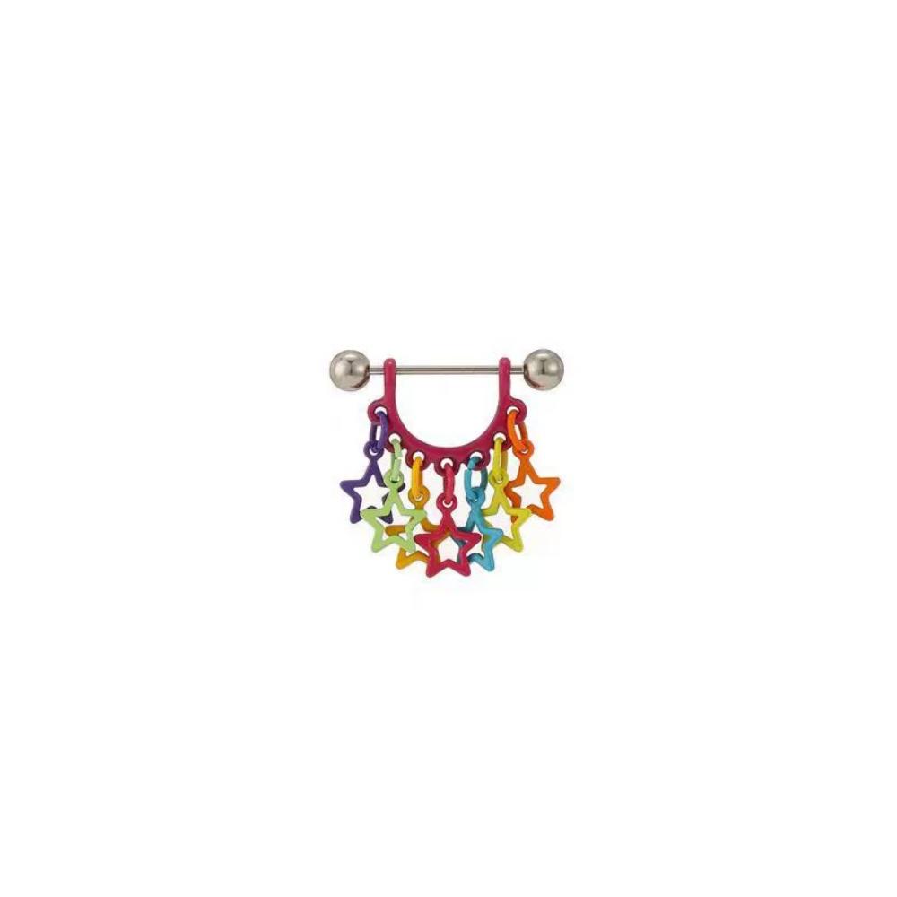 New 1pcs Colorful Geometric Hollow Star Tassel Earrings Trendy Sweet Personalized Hip Hop Earbone Nail Accessories Wholesale