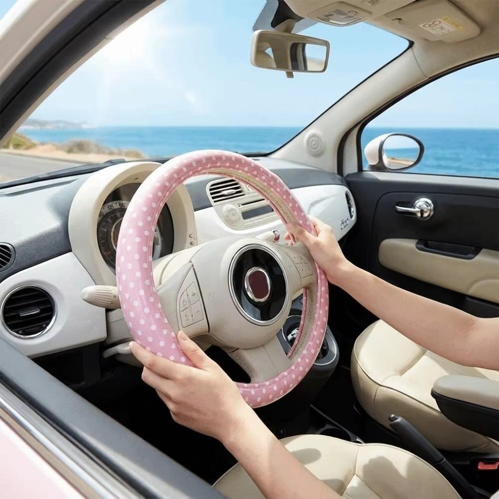 15 inch Diameter Car Steering Wheel Cover PVC Leather Polka Dot Pattern Auto Steering Wheel Decoration