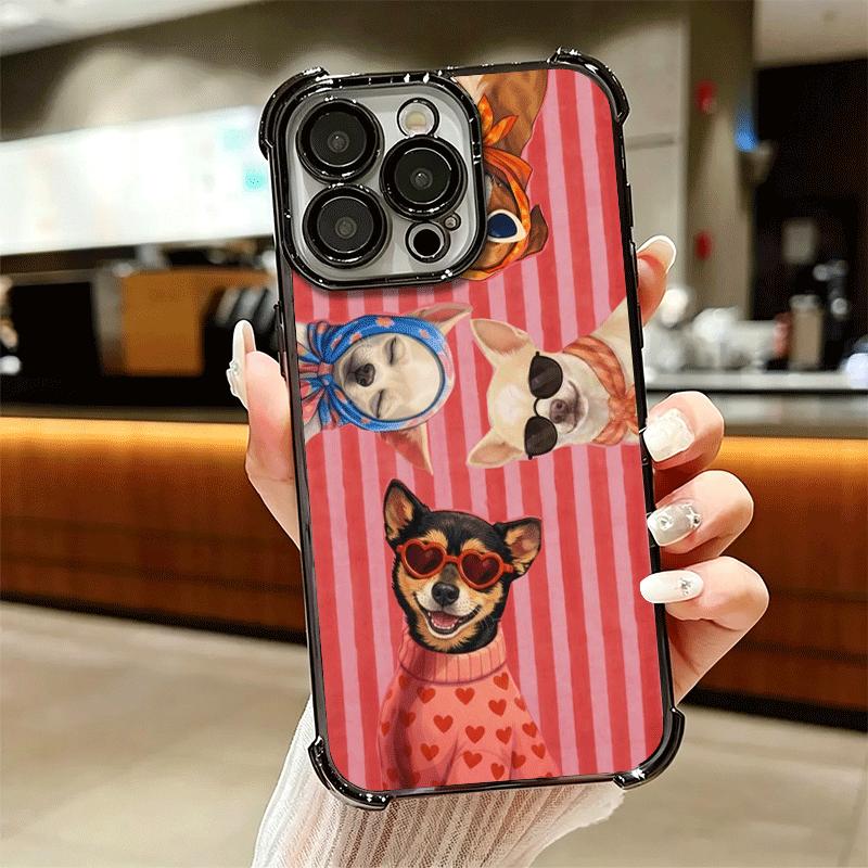 Chihuahua Puppy Teacup Dog Plating Phone Case For Iphone 16 17 Pro Max Air 16E 14 15 Plus 12 13 Mini Anti-Fall Airabag Cover