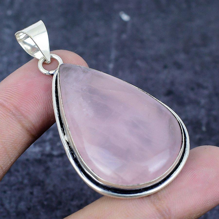 Natural Rose Quartz Gemstone 925 Sterling Silver Jewelry Pendant 2.25" f2n56