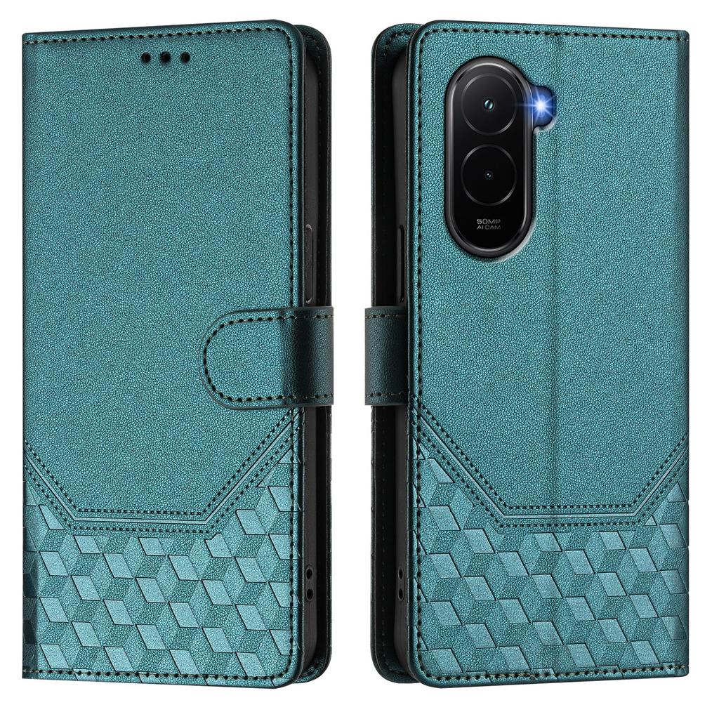 Für Xiaomi Poco M7 Plus 5G/M7 4G (169mm) Hülle mit geprägtem Wabenmuster, RFID-Blockierung, Leder-Handyhülle mit Riemen